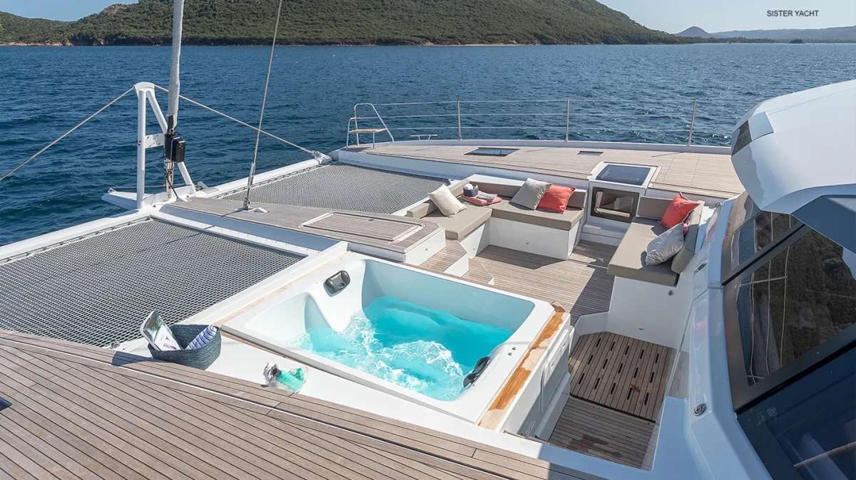 Liquid Sky's foredeck lounging area